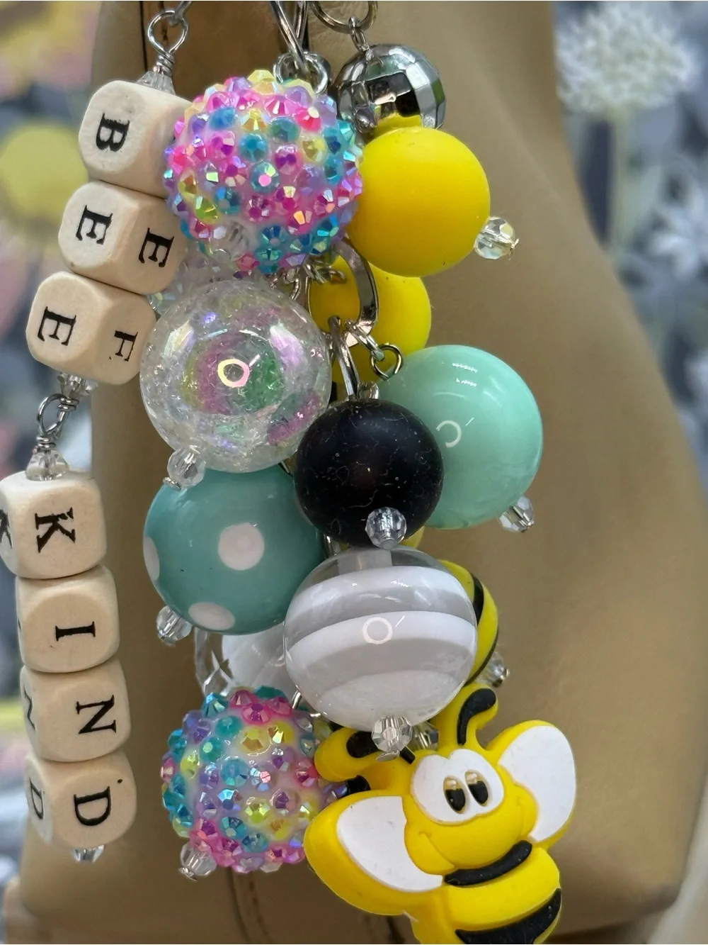 👑Adorned Crown Jewelry purse bag charm keychain bee kind Cha cha bauble